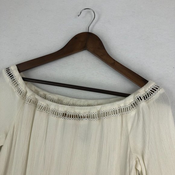 Wrangler Women's Medium Ivory Boho Tassel Sleeve Off The Shoulder Shift Dress - Picture 3 of 10